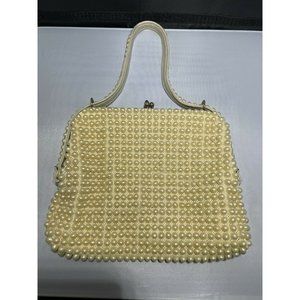 Vintage MOD MCM 1950'S Grandee Beaded White Beaded Handbag MADE IN USA